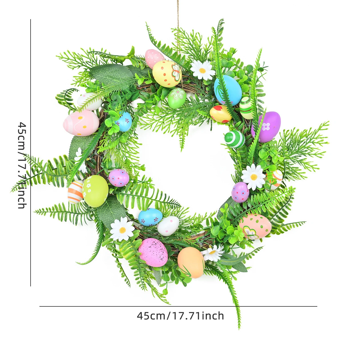 Size diagram for artificial fern easter egg wreath, 45 cm