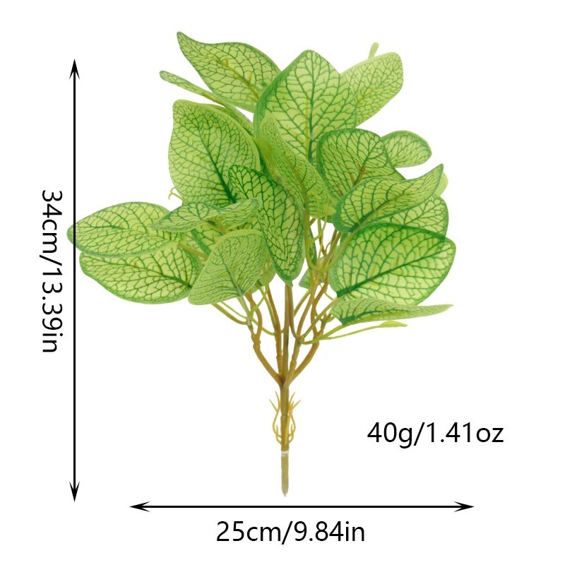 Specification diagram for light green net vein artificial Fittonia Foliage Bush