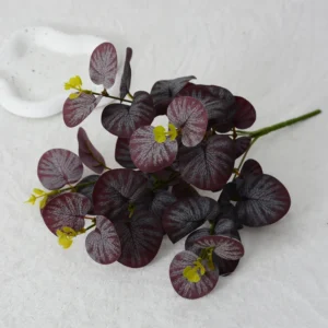 Burgundy artificial five-branch eucalyptus spray