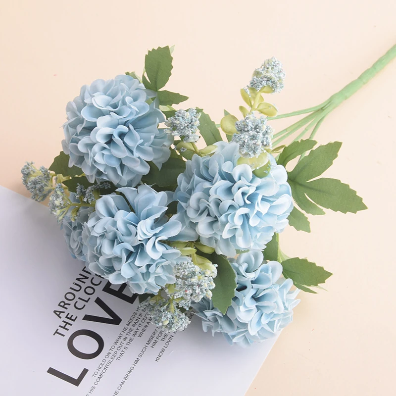 Blue artificial Five-Head Hydrangea Bouquet, 30 cm