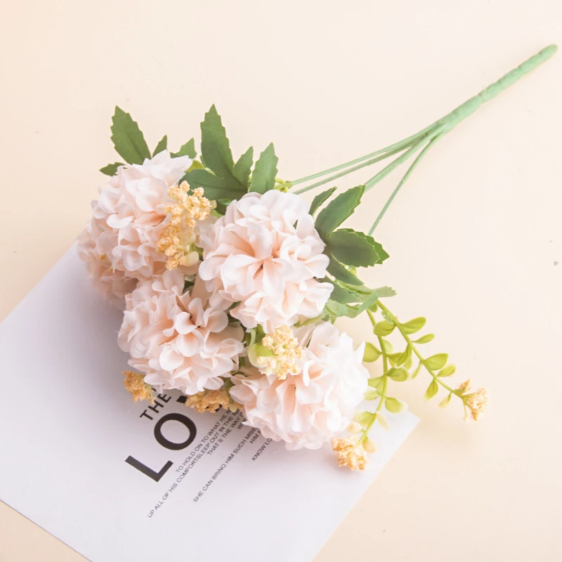 Champagne artificial Five-Head Hydrangea Bouquet, 30 cm
