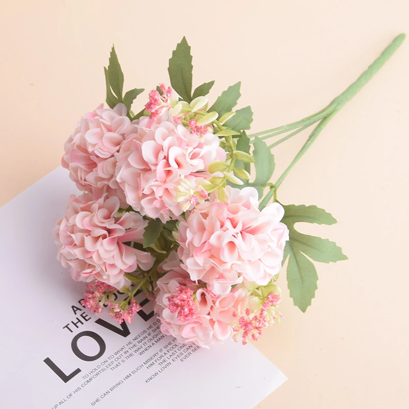 Pink artificial Five-Head Hydrangea Bouquet, 30 cm
