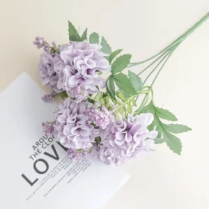 Purple artificial Five-Head Hydrangea Bouquet, 30 cm