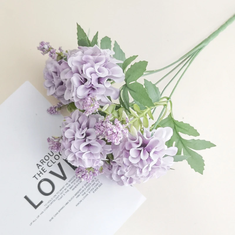 Purple artificial Five-Head Hydrangea Bouquet, 30 cm