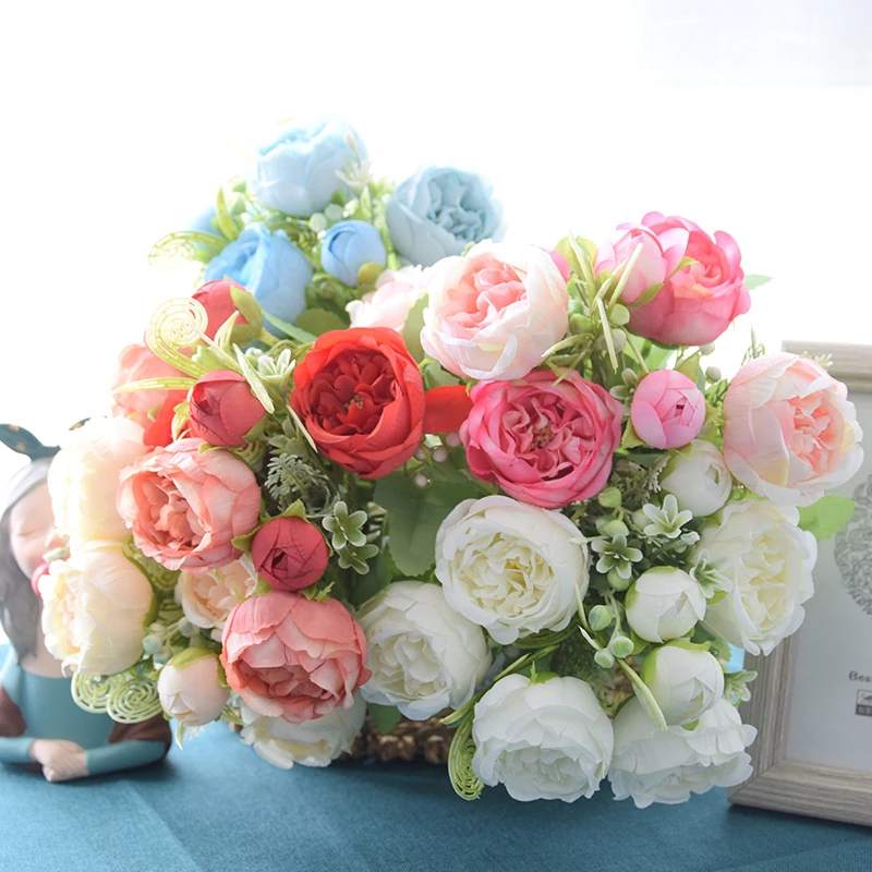 Artificial Five-Head Peony Bouquet arranged for decorative display