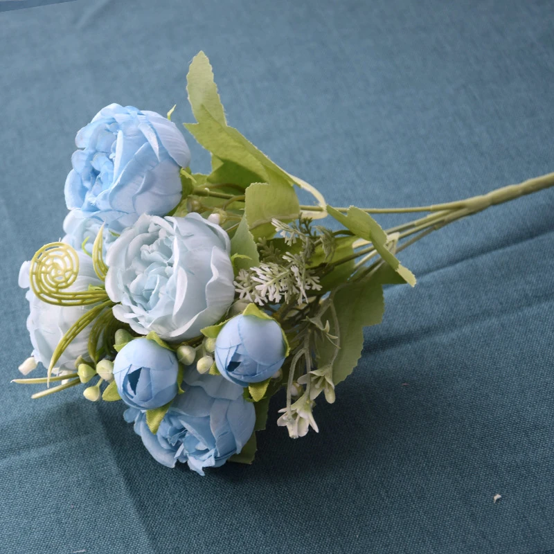 Blue artificial Five-Head Peony Bouquet, 30 cm