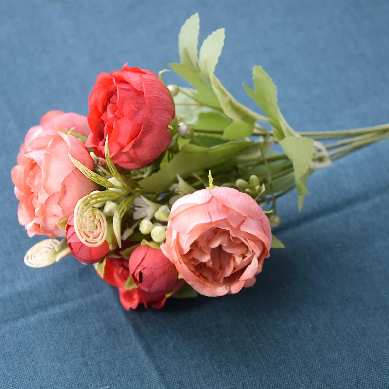 Red artificial Five-Head Peony Bouquet, 30 cm