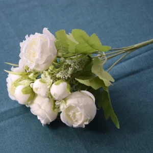 Alternate view of white artificial Five-Head Peony Bouquet