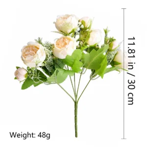 Specification diagram for white artificial Five-Head Peony Bouquet