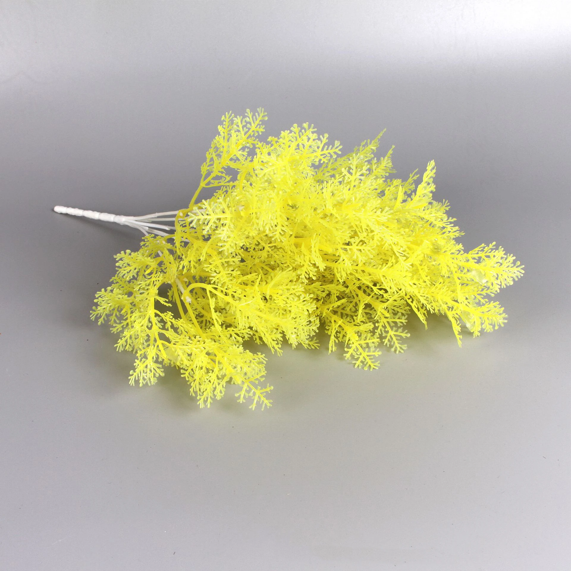 Yellow artificial Flocked Asparagus Fern Bush, 36 cm