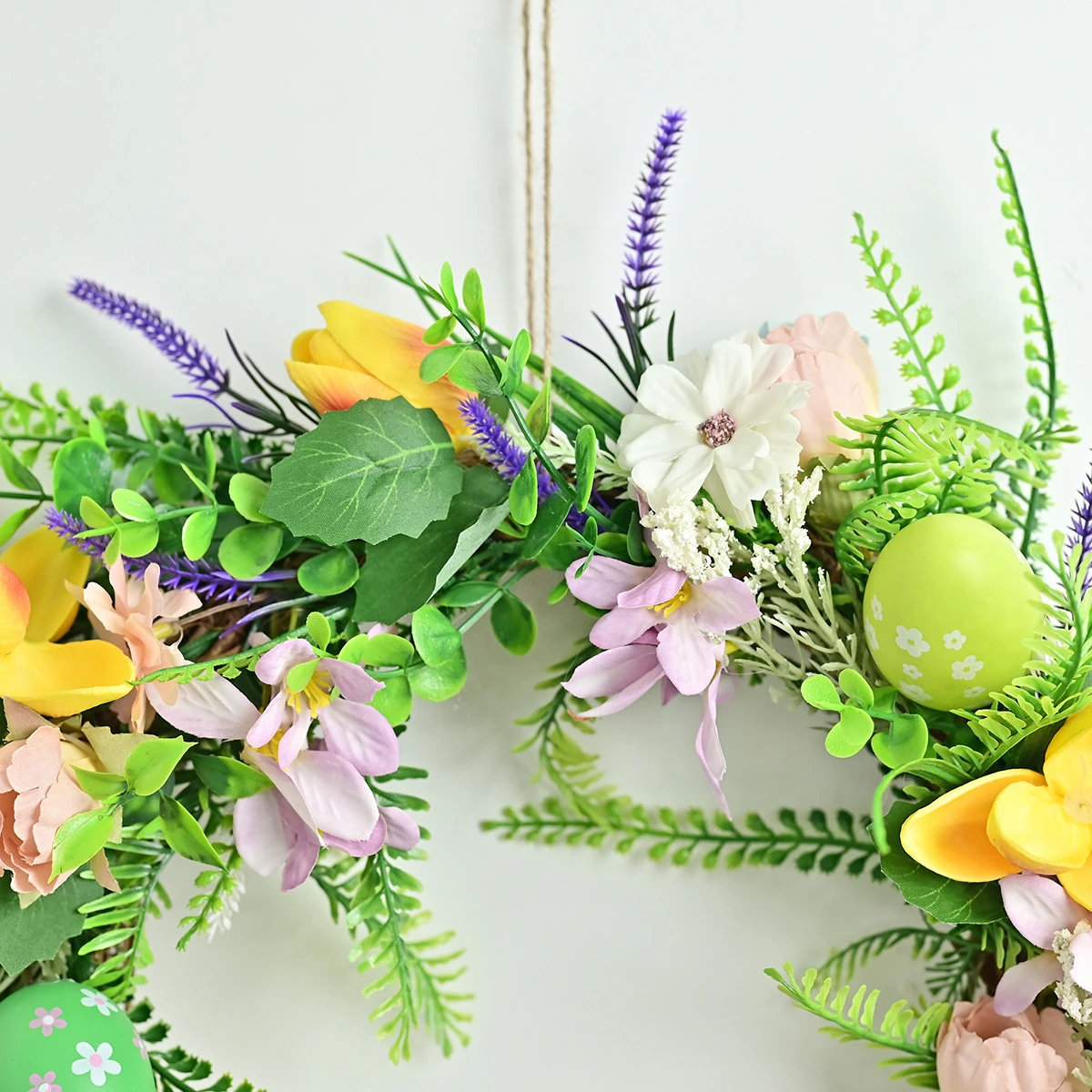 Close-up of detail artificial floral easter egg wreath