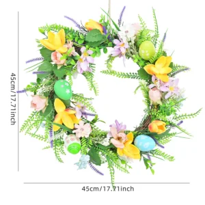 Size diagram for artificial floral easter egg wreath, 45 cm