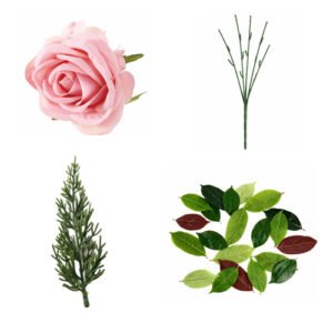 Wholesale artificial flower and plant components including flower heads petals stems and foliage parts