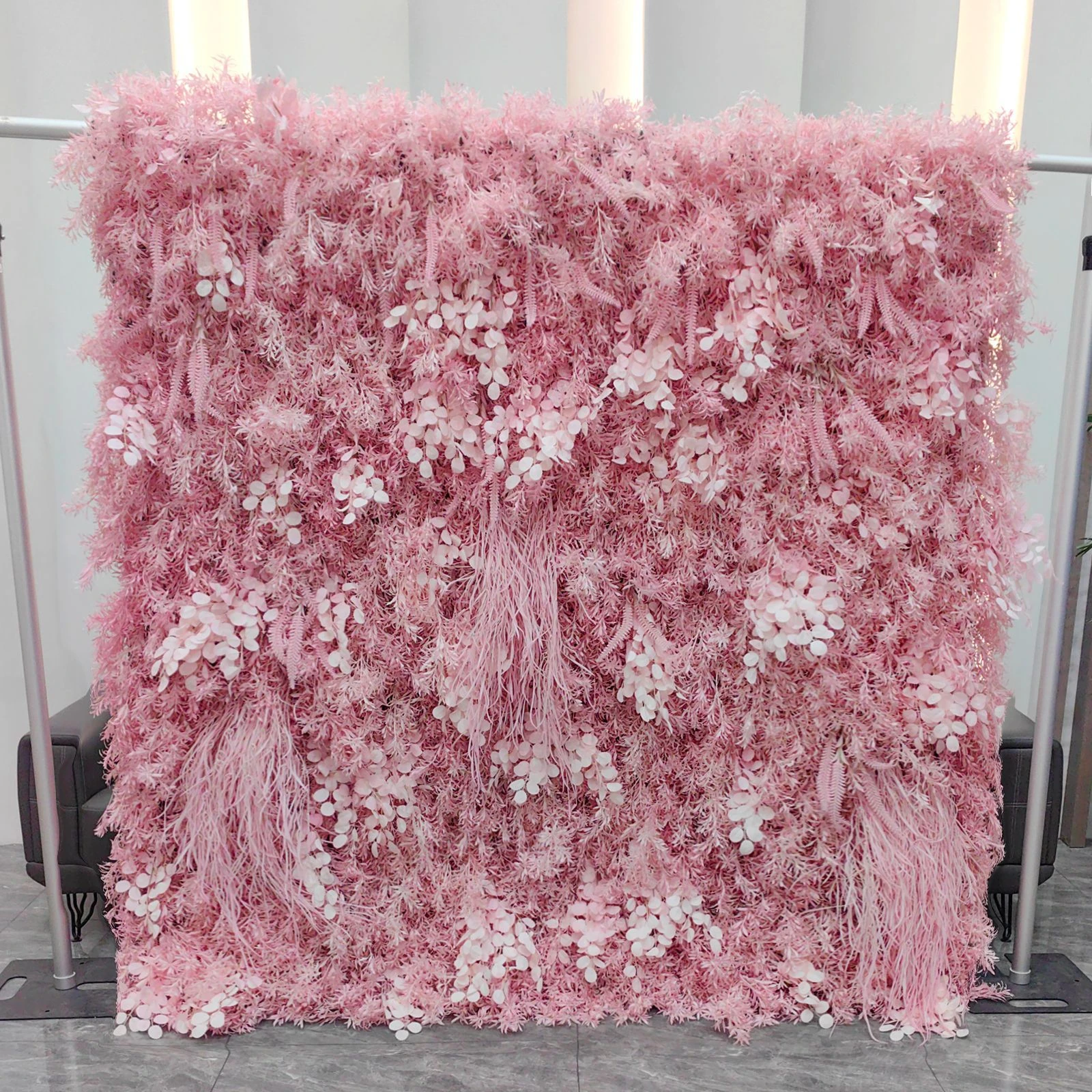 Fluffy Pink artificial flower wall panel collection