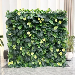 Green artificial flower wall panel collection
