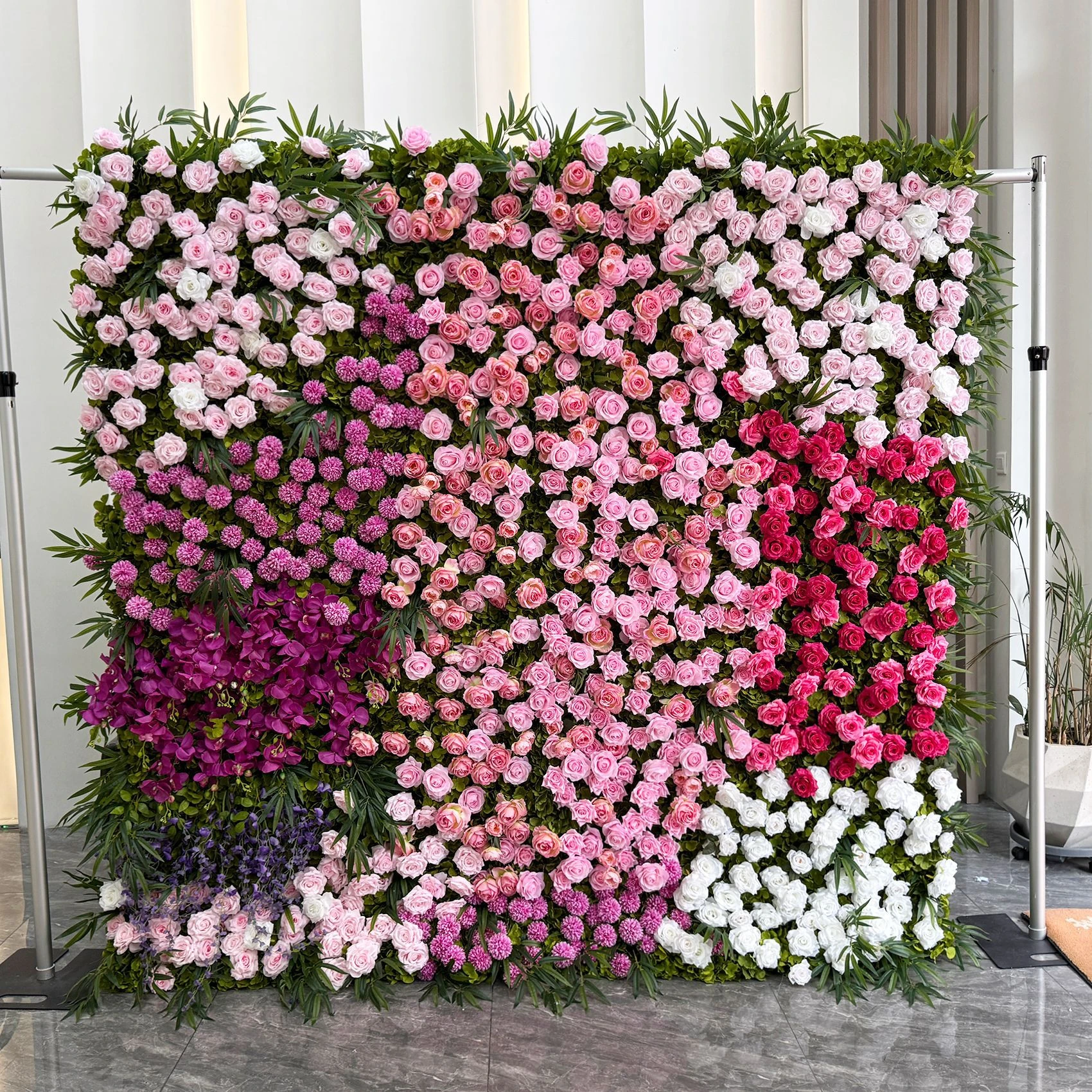 Alternate view of pink purple garden artificial flower wall panel collection