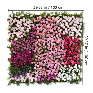 Size diagram for pink purple garden artificial flower wall panel collection
