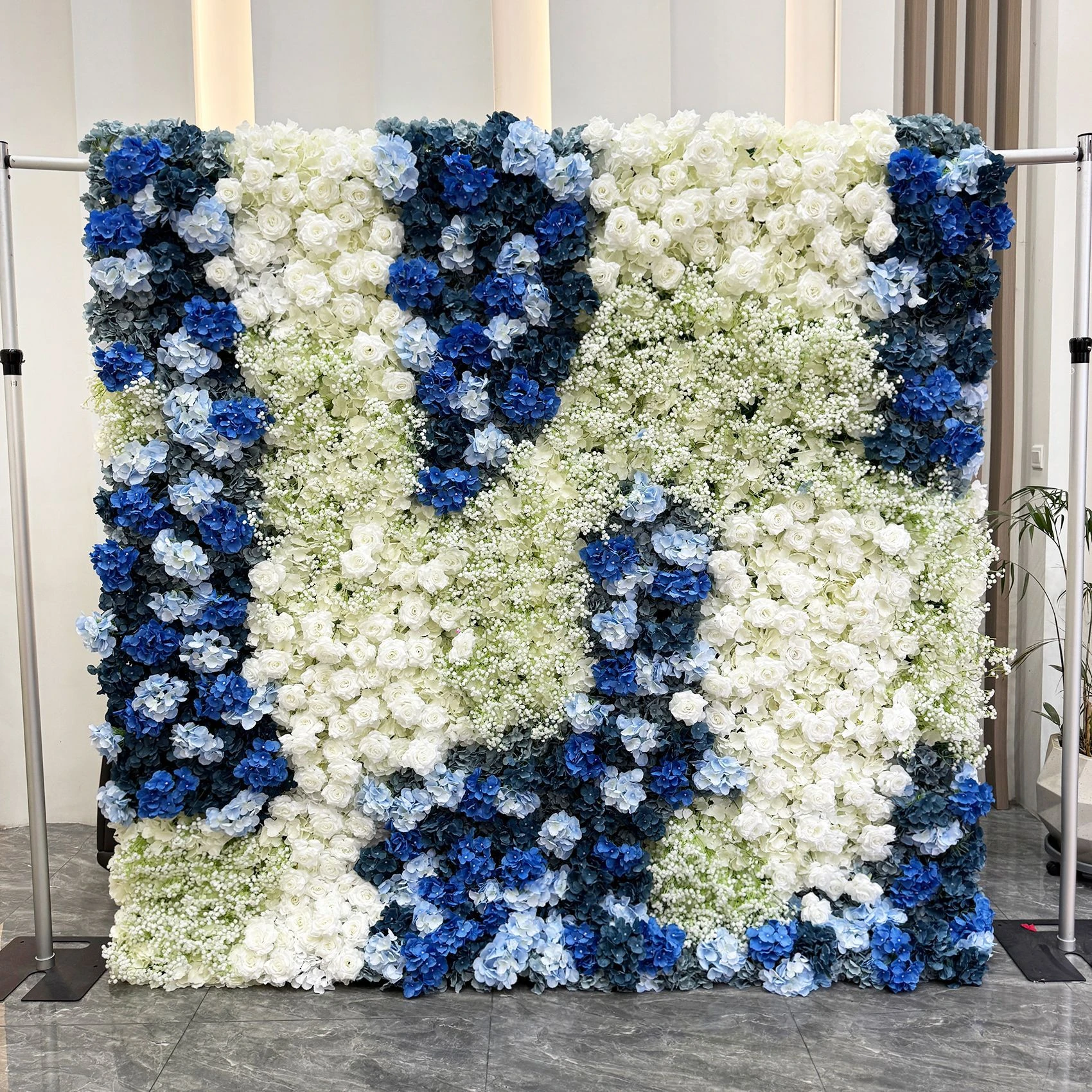 White Blue Geometric artificial flower wall panel collection