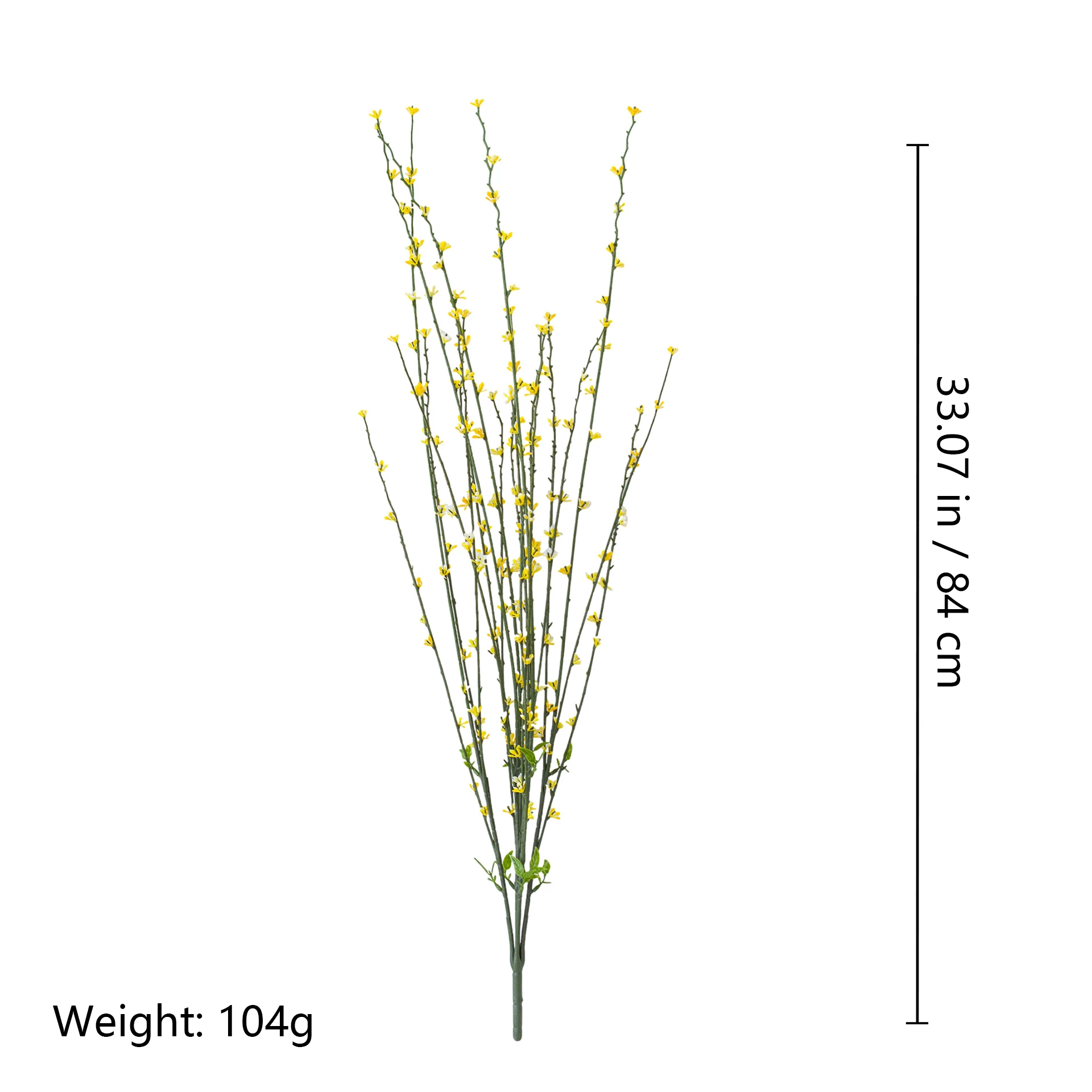Specification diagram for yellow artificial Forsythia Flower Bush