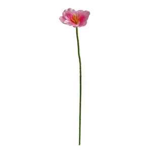 Pink artificial fringed tulip stem on white background, 55 cm