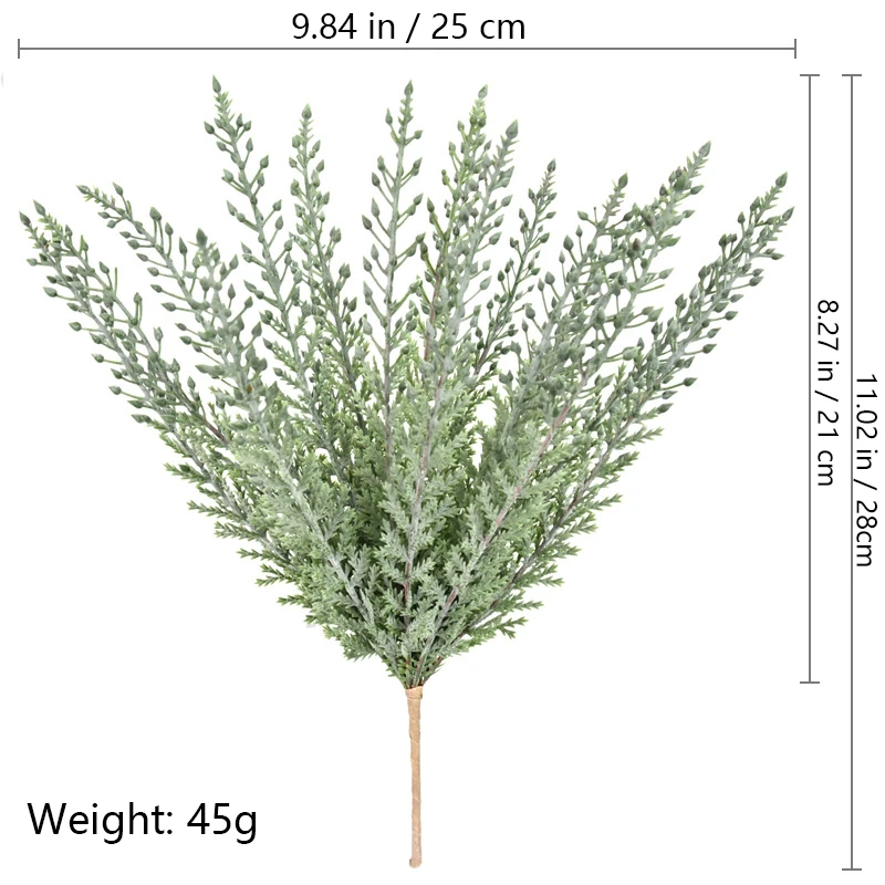 Size diagram for artificial frosted cedar bush, 28 cm