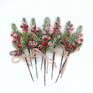 Multiple artificial frosted pinecone and berry Christmas picks