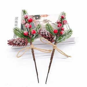 Artificial frosted pinecone berry picks in a styled display