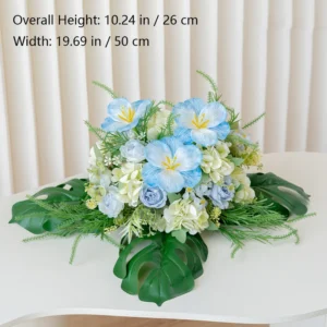 Size diagram for blue lotus artificial garden flower table centerpiece collection