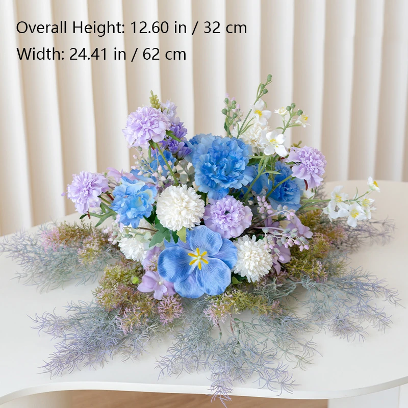 Size diagram for blue pompon artificial garden flower table centerpiece collection