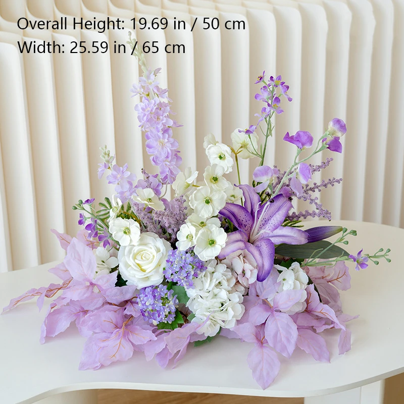 Size diagram for lavender delphinium artificial garden flower table centerpiece collection