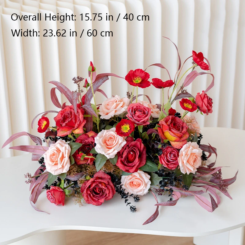 Size diagram for red rose lily artificial garden flower table centerpiece collection