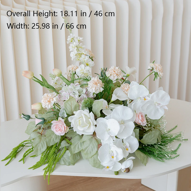 Size diagram for white orchid artificial garden flower table centerpiece collection