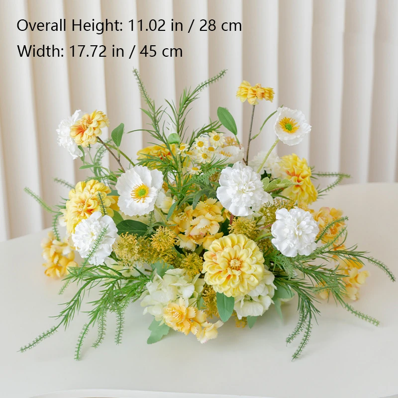 Size diagram for yellow daisy artificial garden flower table centerpiece collection