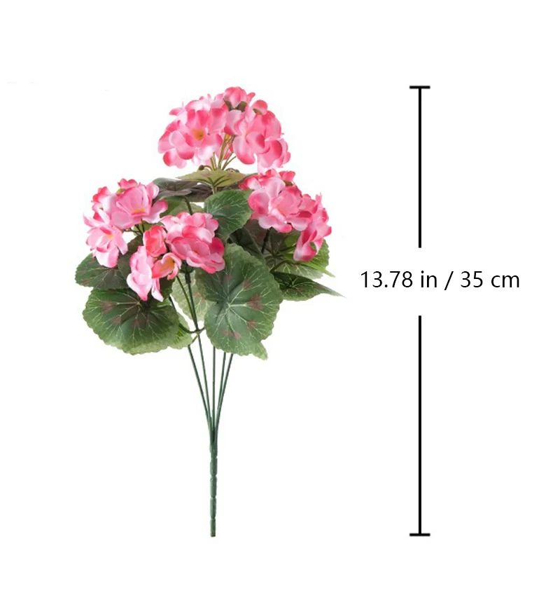 Size diagram for 35 cm pink artificial geranium flower bush