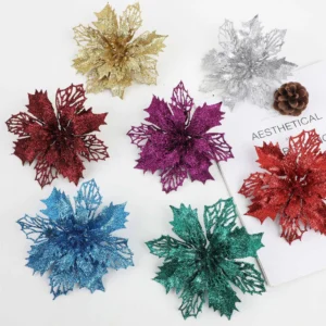 Available colors for artificial Glitter Holly Poinsettia Flower Head