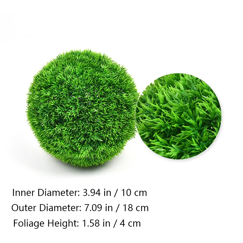 Size diagram for artificial grass topiary ball, 18cm