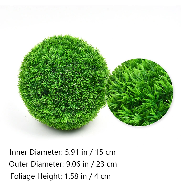 Size diagram for artificial grass topiary ball, 23cm