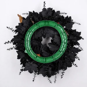 Back construction of artificial Halloween black leaf wreath