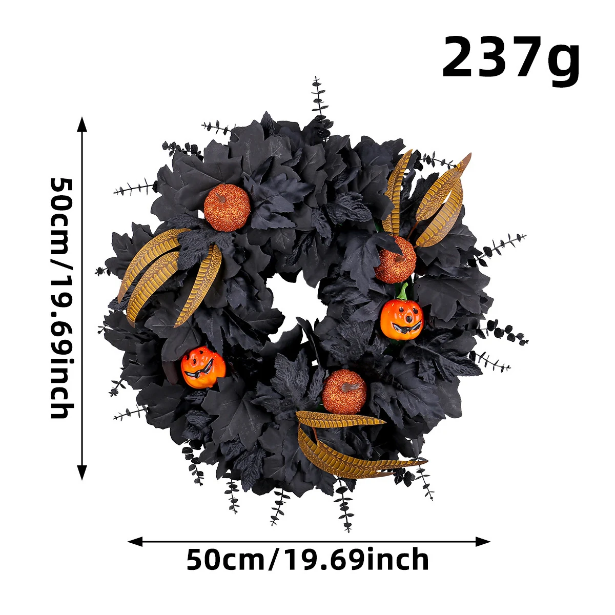 Size diagram for 50 cm artificial Halloween pumpkin wreath