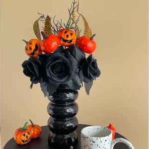 Application display of double pumpkin black rose artificial halloween pumpkin and black rose pick collection
