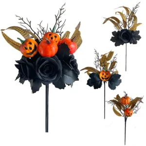 Available styles of artificial halloween pumpkin and black rose pick collection