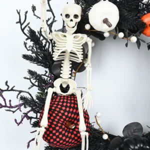 Close-up of close up artificial halloween skeleton wreath