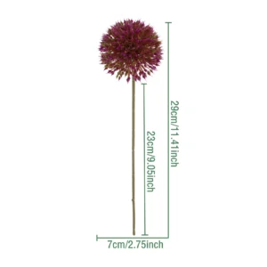 Size diagram for burgundy artificial hydrangea ball stem