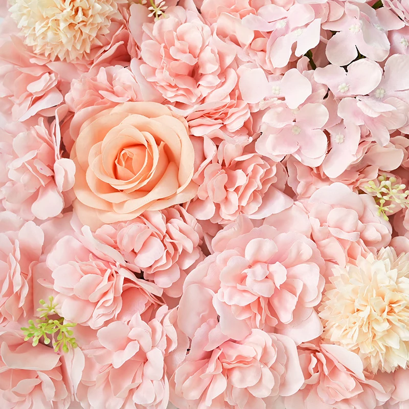 Close-up of light pink flower detail for artificial hydrangea and rose flower wall panel