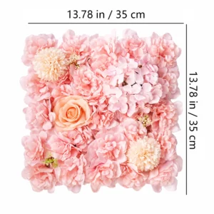 Size diagram for light pink artificial hydrangea and rose flower wall panel