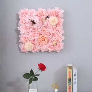 Artificial Hydrangea and Rose Flower Wall Panel shown in light pink wall application