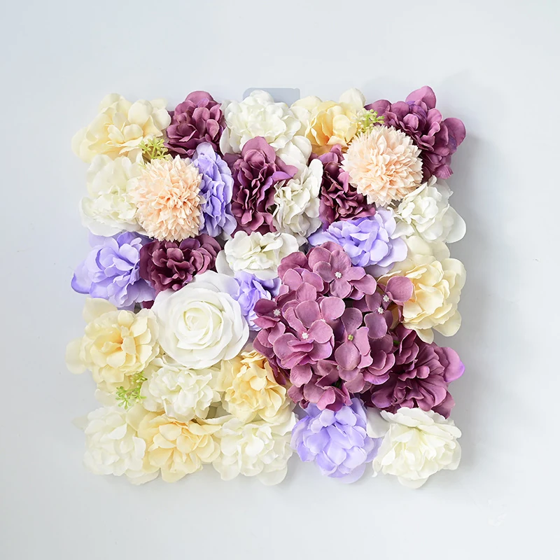 Purple Mix artificial hydrangea and rose flower wall panel
