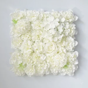 White artificial hydrangea and rose flower wall panel