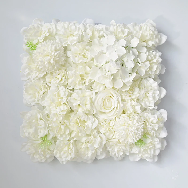 White artificial hydrangea and rose flower wall panel