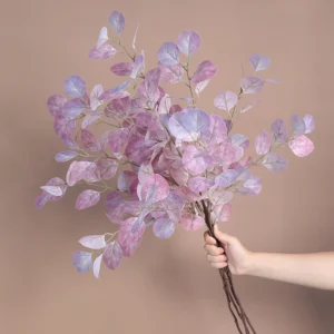 Artificial Iridescent Eucalyptus Spray displayed for bouquet